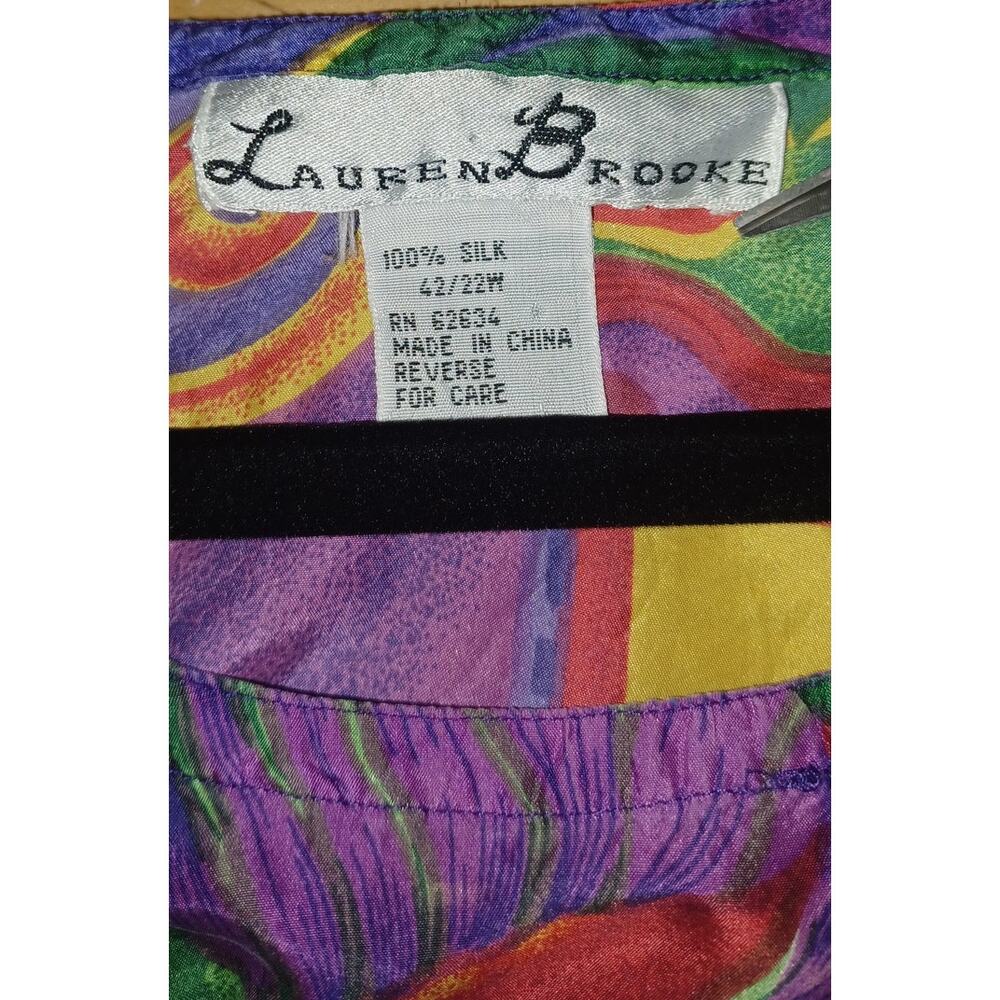 VTG Lauren Brooke Silk Blouse Women's 22W Colorful Abstract Design Artsy Boho - Picture 5 of 7